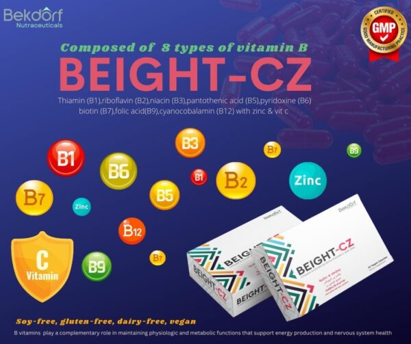 BEIGHT-CZ (Vitamin B complex with Vitamin C and Zinc)-20 VEGAN CAPSULES