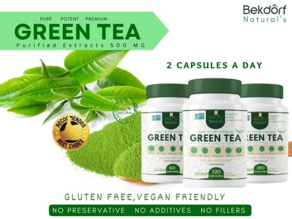 BEKDORF NATURAL’S PURE GREEN TEA (Preservative free)-1000 MG Vegan Capsules - Healthy metabolism & Antioxidant