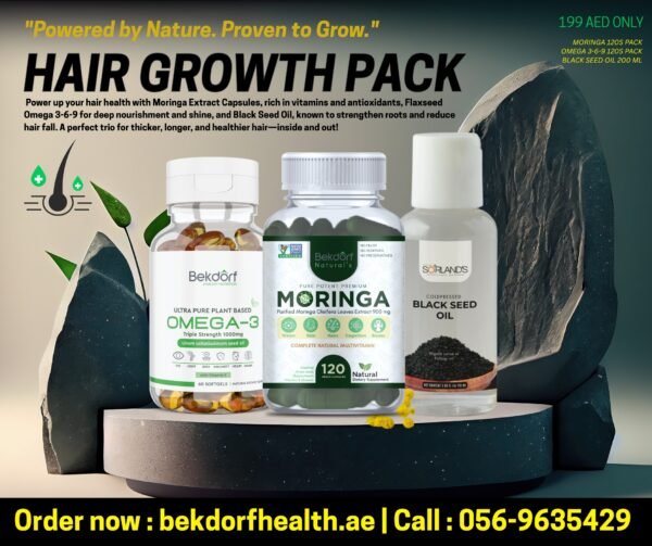 HAIR GROWTH PACK - MORINGA 120S,PLANT OMEGA 120S,BLACK SEED OIL 200 ML